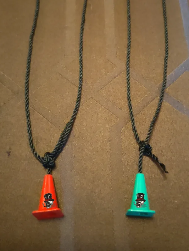Consent Cones necklaces, green and red